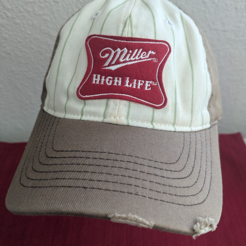 Miller High Life Two-Tone Adjustable Cotton Baseball Cap - Cream & Brown